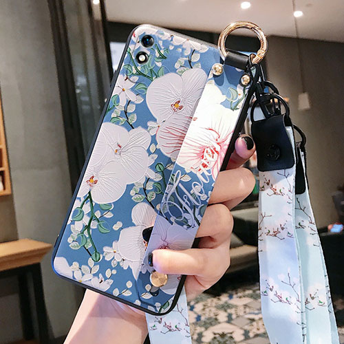Silicone Candy Rubber Gel Flowers Soft Case Cover S01 for Xiaomi Redmi 9i Sky Blue