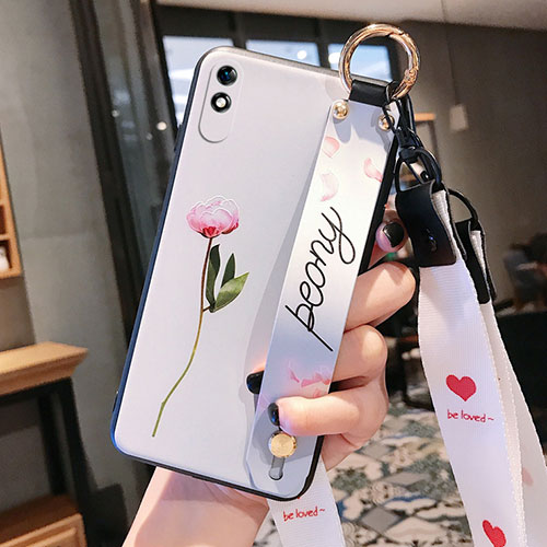 Silicone Candy Rubber Gel Flowers Soft Case Cover S01 for Xiaomi Redmi 9i White