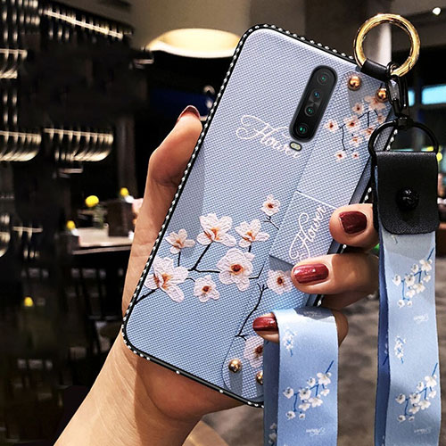 Silicone Candy Rubber Gel Flowers Soft Case Cover S01 for Xiaomi Redmi K30 4G Sky Blue