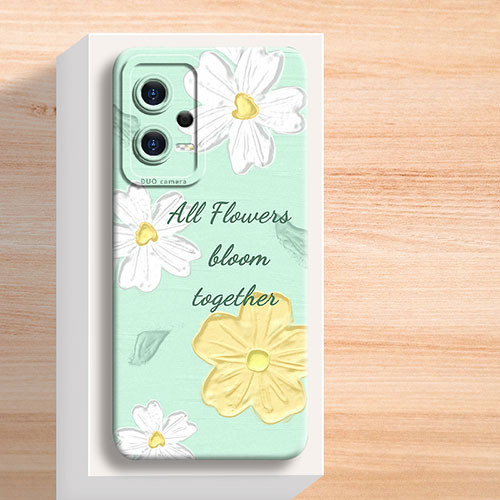 Silicone Candy Rubber Gel Flowers Soft Case Cover S01 for Xiaomi Redmi Note 12 5G Green