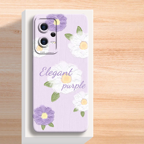 Silicone Candy Rubber Gel Flowers Soft Case Cover S01 for Xiaomi Redmi Note 12 5G Purple