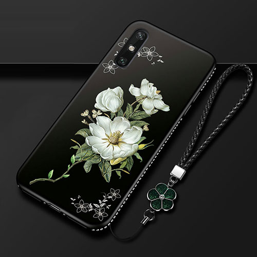 Silicone Candy Rubber Gel Flowers Soft Case Cover S02 for Huawei Enjoy 10e White