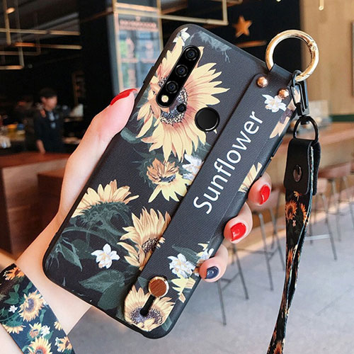 Silicone Candy Rubber Gel Flowers Soft Case Cover S02 for Huawei Nova 5i Yellow