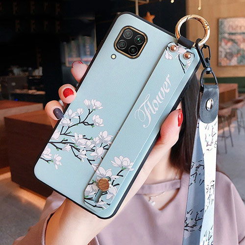 Silicone Candy Rubber Gel Flowers Soft Case Cover S02 for Huawei P40 Lite Cyan