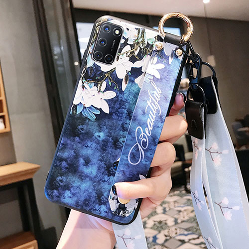 Silicone Candy Rubber Gel Flowers Soft Case Cover S02 for Oppo A72 Blue