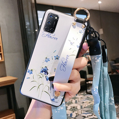 Silicone Candy Rubber Gel Flowers Soft Case Cover S02 for Oppo A92 White