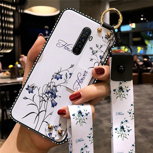 Silicone Candy Rubber Gel Flowers Soft Case Cover S02 for Oppo Reno Ace White