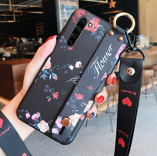 Silicone Candy Rubber Gel Flowers Soft Case Cover S02 for Oppo Reno3 Black