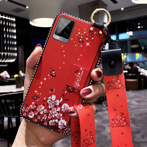 Silicone Candy Rubber Gel Flowers Soft Case Cover S02 for Vivo V20 Pro 5G Red