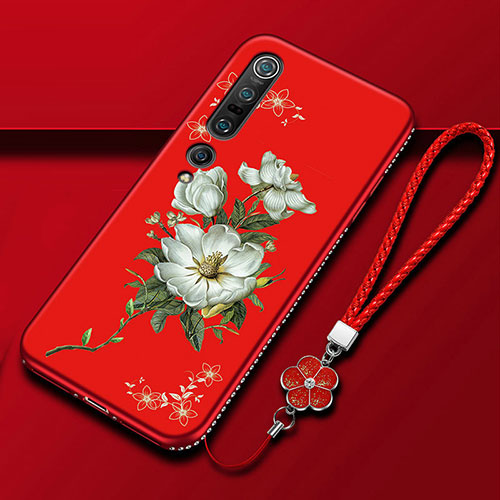 Silicone Candy Rubber Gel Flowers Soft Case Cover S02 for Xiaomi Mi 10 Pro Red