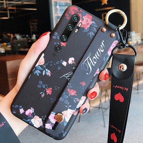 Silicone Candy Rubber Gel Flowers Soft Case Cover S02 for Xiaomi Mi Note 10 Black