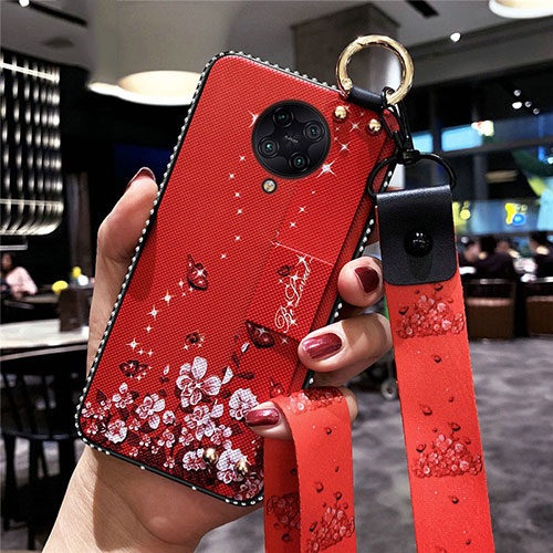 Silicone Candy Rubber Gel Flowers Soft Case Cover S02 for Xiaomi Poco F2 Pro Red