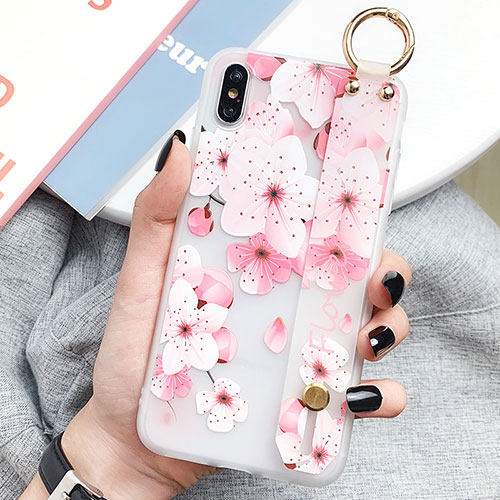 Silicone Candy Rubber Gel Flowers Soft Case Cover S03 for Apple iPhone X Pink