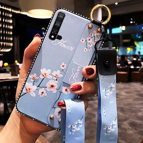 Silicone Candy Rubber Gel Flowers Soft Case Cover S03 for Huawei Nova 5 Pro Sky Blue