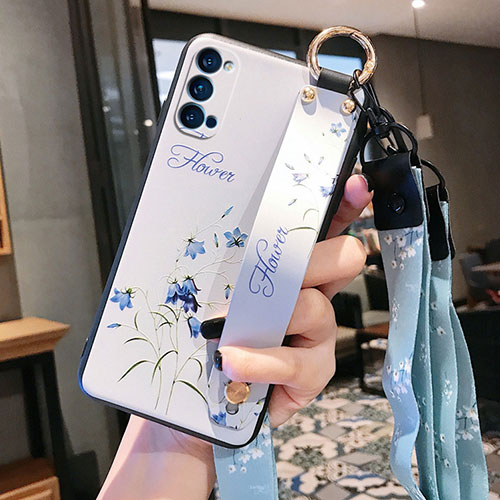 Silicone Candy Rubber Gel Flowers Soft Case Cover S03 for Oppo Reno4 Pro 5G White