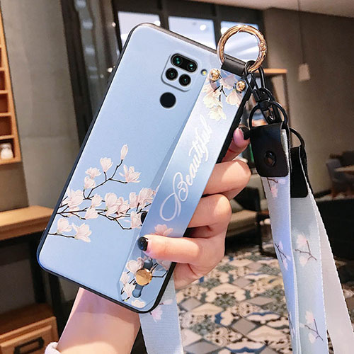 Silicone Candy Rubber Gel Flowers Soft Case Cover S04 for Xiaomi Redmi Note 9 Mint Blue