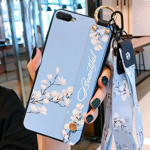 Silicone Candy Rubber Gel Flowers Soft Case Cover S05 for Oppo K1 Sky Blue