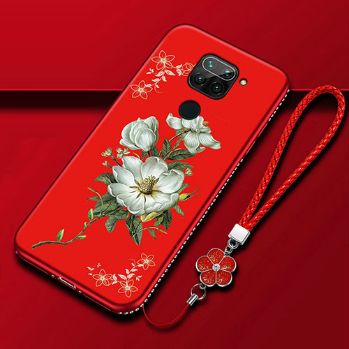 Silicone Candy Rubber Gel Flowers Soft Case Cover S05 for Xiaomi Redmi Note 9 Red