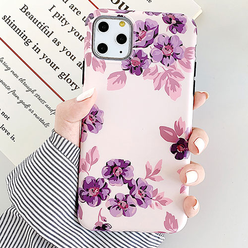 Silicone Candy Rubber Gel Flowers Soft Case Cover S08 for Apple iPhone 11 Pro Purple