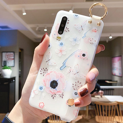 Silicone Candy Rubber Gel Flowers Soft Case Cover S10 for Huawei P30 Sky Blue