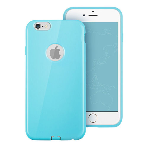 Silicone Candy Rubber Gel Soft Case With Hole for Apple iPhone 6 Plus Sky Blue