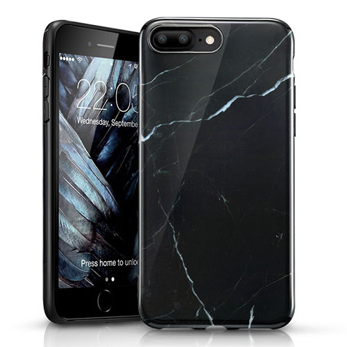 Silicone Candy Rubber Marble Pattern Soft Case for Apple iPhone 8 Plus Black