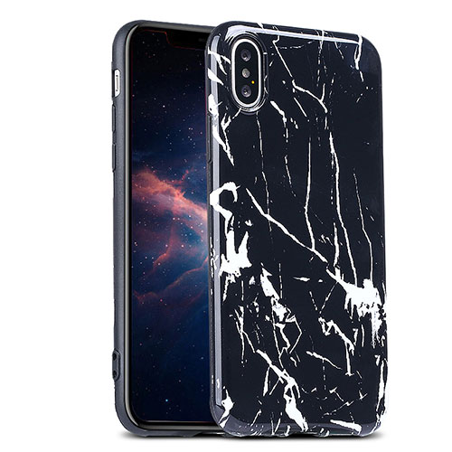 Silicone Candy Rubber Marble Pattern Soft Case P01 for Apple iPhone Xs Black