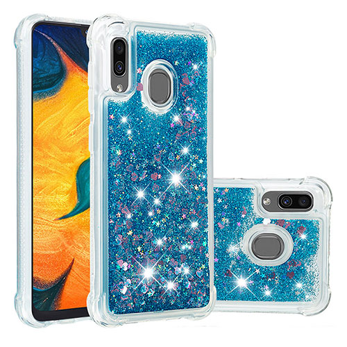 Silicone Candy Rubber TPU Bling-Bling Soft Case Cover S01 for Samsung Galaxy A20 Blue