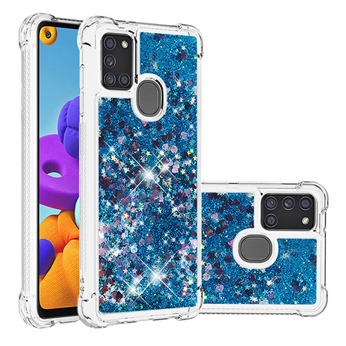 Silicone Candy Rubber TPU Bling-Bling Soft Case Cover S01 for Samsung Galaxy A21s Blue