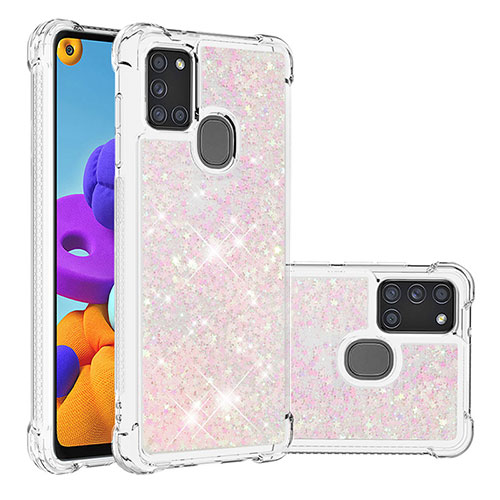 Silicone Candy Rubber TPU Bling-Bling Soft Case Cover S01 for Samsung Galaxy A21s Pink