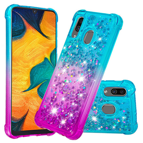 Silicone Candy Rubber TPU Bling-Bling Soft Case Cover S02 for Samsung Galaxy A20 Sky Blue