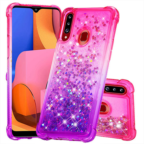 Silicone Candy Rubber TPU Bling-Bling Soft Case Cover S02 for Samsung Galaxy A20s Hot Pink