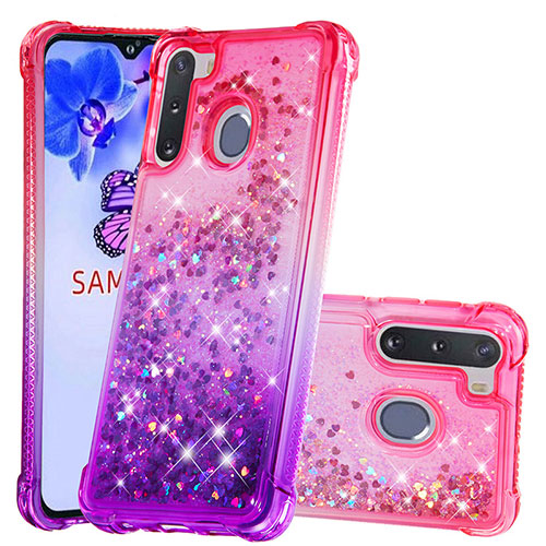 Silicone Candy Rubber TPU Bling-Bling Soft Case Cover S02 for Samsung Galaxy A21 European Hot Pink