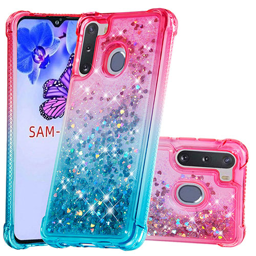 Silicone Candy Rubber TPU Bling-Bling Soft Case Cover S02 for Samsung Galaxy A21 European Pink