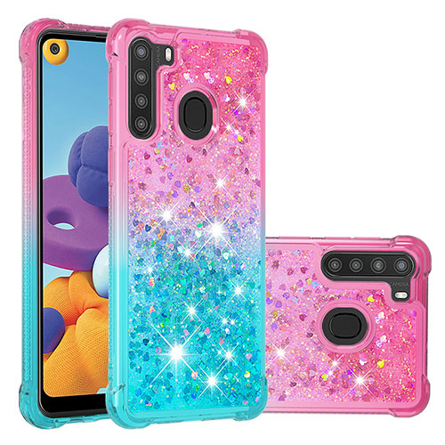 Silicone Candy Rubber TPU Bling-Bling Soft Case Cover S02 for Samsung Galaxy A21 Pink