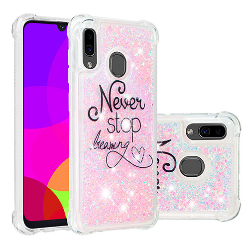 Silicone Candy Rubber TPU Bling-Bling Soft Case Cover S03 for Samsung Galaxy A20 Pink