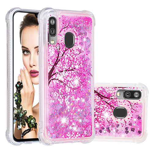 Silicone Candy Rubber TPU Bling-Bling Soft Case Cover S03 for Samsung Galaxy A40 Hot Pink