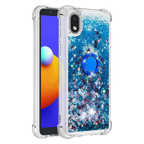 Silicone Candy Rubber TPU Bling-Bling Soft Case Cover with Finger Ring Stand S01 for Samsung Galaxy A01 Core Blue