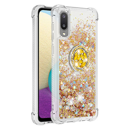 Silicone Candy Rubber TPU Bling-Bling Soft Case Cover with Finger Ring Stand S01 for Samsung Galaxy A02 Gold