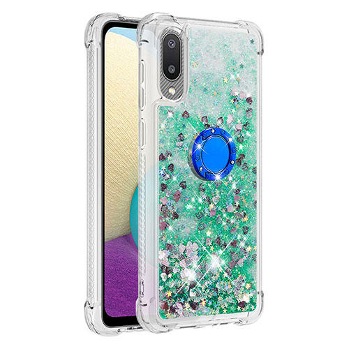 Silicone Candy Rubber TPU Bling-Bling Soft Case Cover with Finger Ring Stand S01 for Samsung Galaxy A02 Green