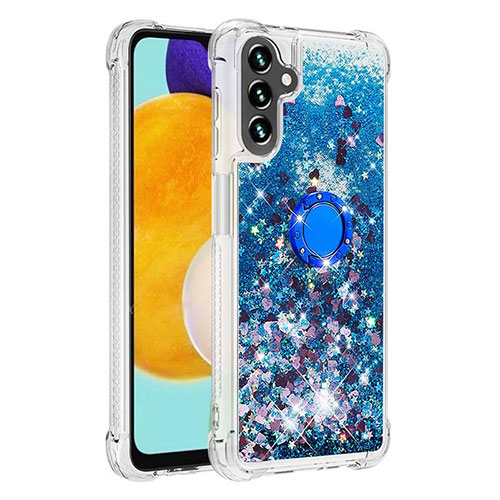 Silicone Candy Rubber TPU Bling-Bling Soft Case Cover with Finger Ring Stand S01 for Samsung Galaxy A04s Blue