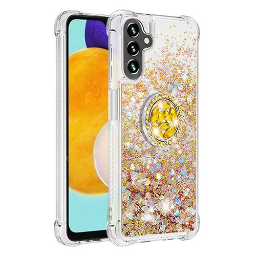 Silicone Candy Rubber TPU Bling-Bling Soft Case Cover with Finger Ring Stand S01 for Samsung Galaxy A04s Gold