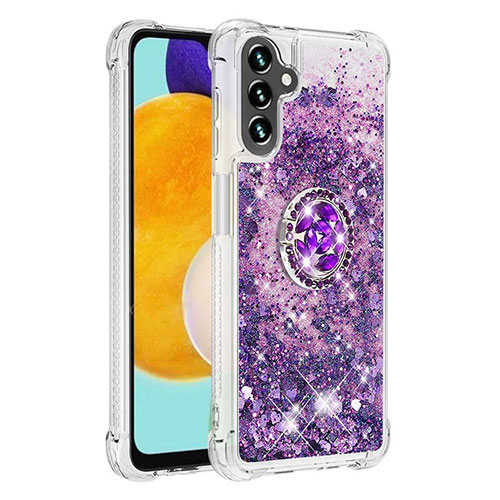 Silicone Candy Rubber TPU Bling-Bling Soft Case Cover with Finger Ring Stand S01 for Samsung Galaxy A04s Purple