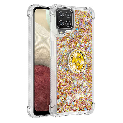 Silicone Candy Rubber TPU Bling-Bling Soft Case Cover with Finger Ring Stand S01 for Samsung Galaxy A12 5G Gold