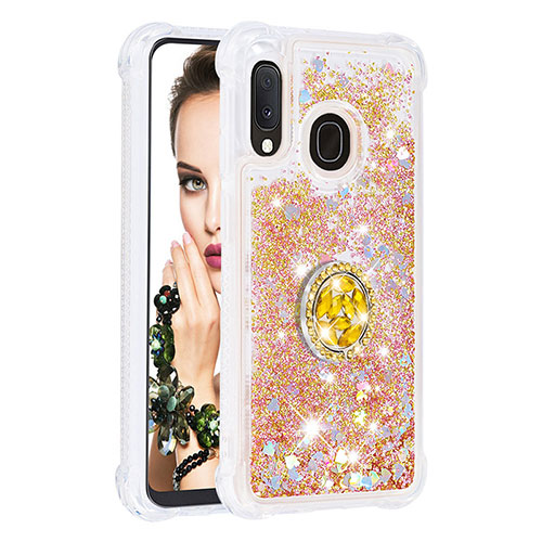 Silicone Candy Rubber TPU Bling-Bling Soft Case Cover with Finger Ring Stand S01 for Samsung Galaxy A20e Gold