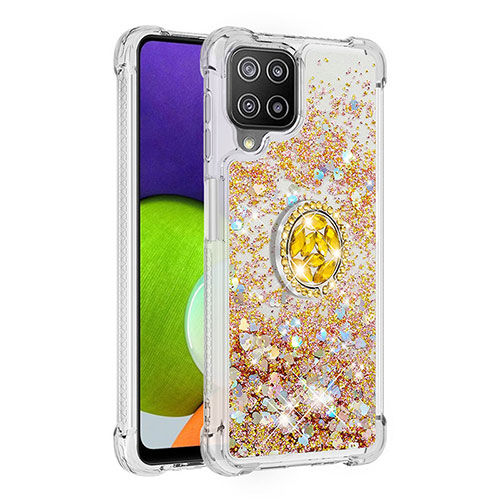 Silicone Candy Rubber TPU Bling-Bling Soft Case Cover with Finger Ring Stand S01 for Samsung Galaxy A22 4G Gold