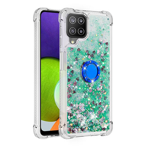 Silicone Candy Rubber TPU Bling-Bling Soft Case Cover with Finger Ring Stand S01 for Samsung Galaxy A22 4G Green