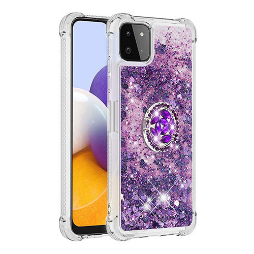 Silicone Candy Rubber TPU Bling-Bling Soft Case Cover with Finger Ring Stand S01 for Samsung Galaxy A22 5G Purple