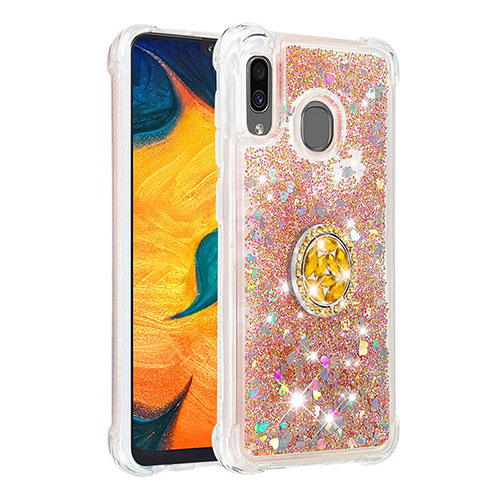 Silicone Candy Rubber TPU Bling-Bling Soft Case Cover with Finger Ring Stand S01 for Samsung Galaxy A30 Gold