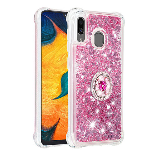 Silicone Candy Rubber TPU Bling-Bling Soft Case Cover with Finger Ring Stand S01 for Samsung Galaxy A30 Red